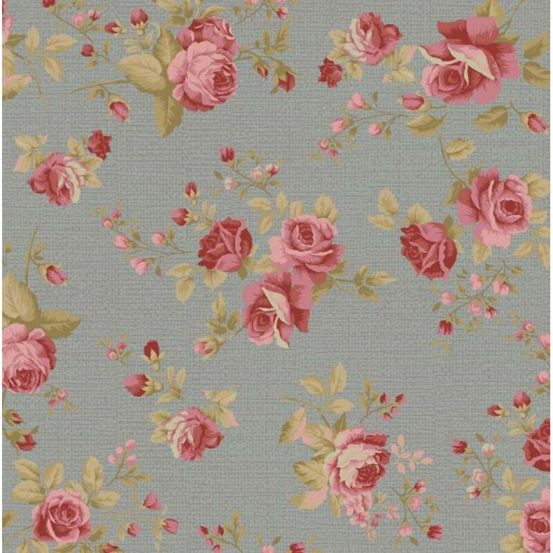 JL26-TRICOL. COLEÇÃO LA VIE EN ROSE POR MILLYTA VERGARA - ROSAS MÉDIA - CINZA - 100% ALGODÃO A8839-001