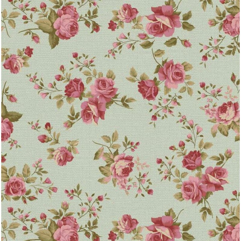 JL26-TRICOL. COLEÇÃO LA VIE EN ROSE - MILLYTA VERGARA - ROSAS MÉDIA - VERDE CLARO - 100% ALGODÃO A8838-001