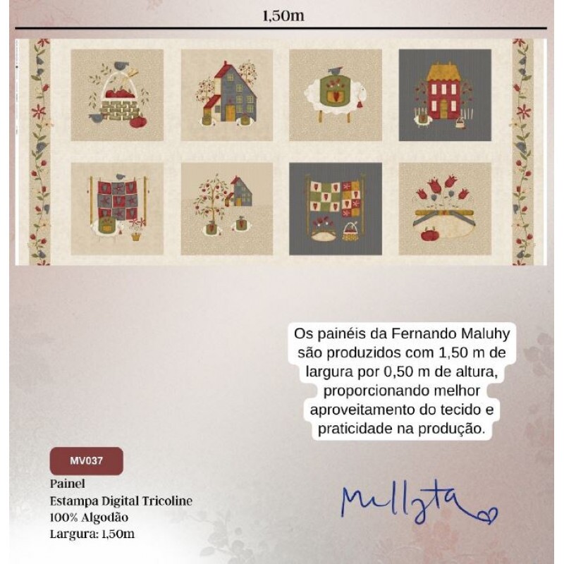 JL26-TRICOL. COLEÇÃO FARM SWEET FARM - MILLYTA VERGARA - PAINEL FAZENDA 1,48 x 0,64 - 100% ALGODÃO A8830-001