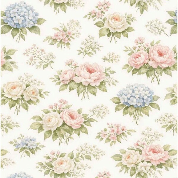 OT26 - TRICOL. COLEÇÃO COUNTRY COTTAGE - ROSAS E HORTENSIAS - 100% ALGODÃO A8554-001
