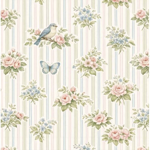 OT26 - TRICOL. COLEÇÃO COUNTRY COTTAGE - FLORAL FUNDO LISTRADO - 100% ALGODÃO A8553-001