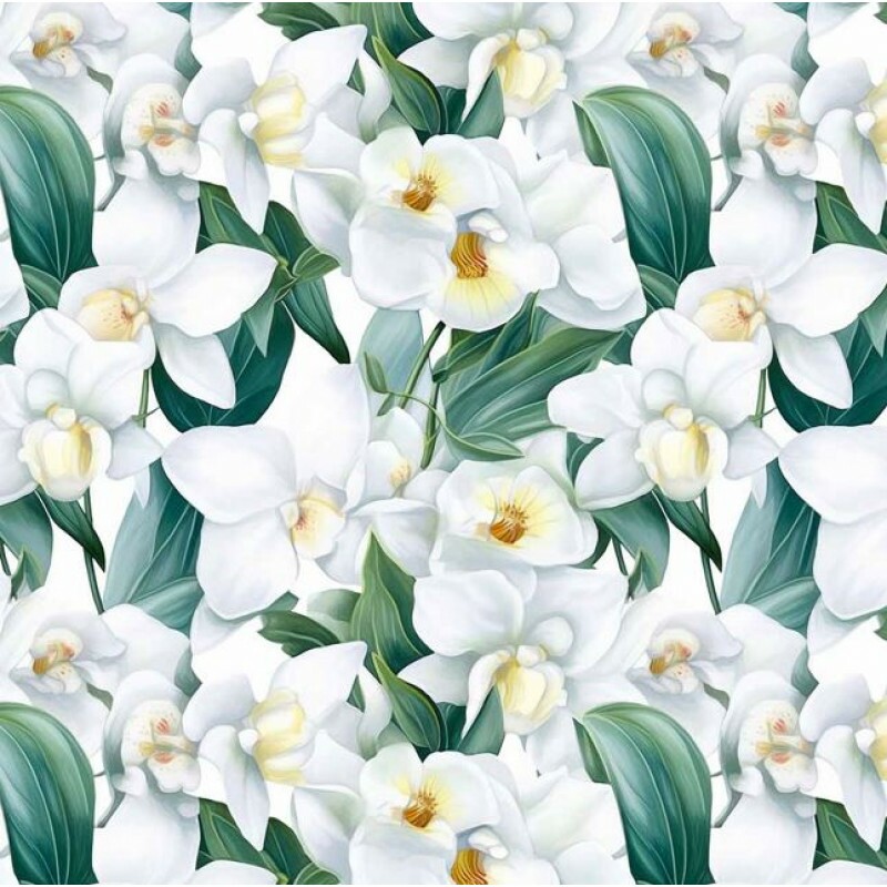 OT26 - TRICOL. COLEÇÃO ORCHIDS - ORQUIDEAS BRANCAS - 100% ALGODÃO A8855-001