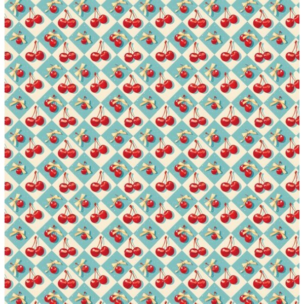 OT26 - TRICOL. COLEÇÃO CHERRY LACE - CEREJAS FUNDO QUADRADO - 100% ALGODÃO A8689-001