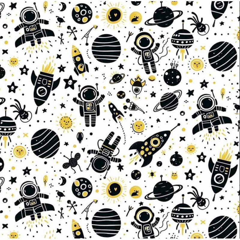 OT26 - TRICOL. COLEÇÃO ASTROS E ASTRONAUTAS -ESTAMPA MENOR FUNDO BRANCO - 100% ALGODÃO A9247-001