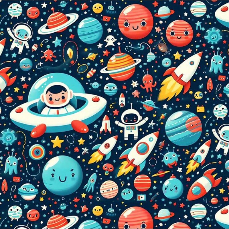 OT26 - TRICOL. COLEÇÃO ASTROS E ASTRONAUTAS - ESTAMPA MAIOR FUNDO MARINHO - 100% ALGODÃO A9244-001