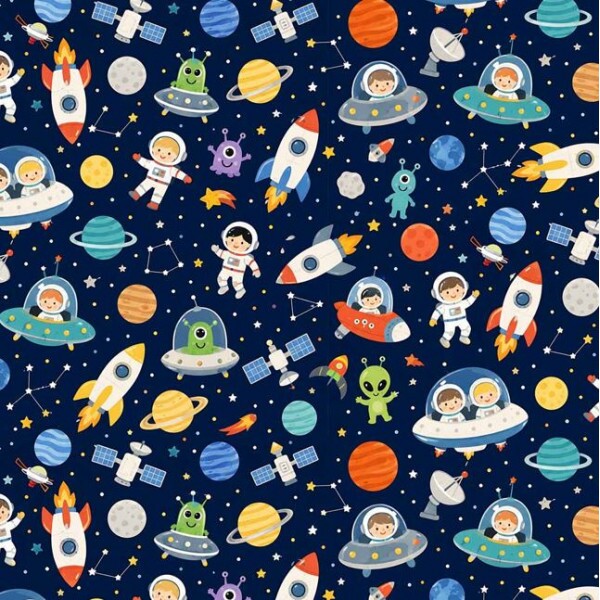 OT26 - TRICOL. COLEÇÃO ASTROS E ASTRONAUTAS - ESTAMPA MEDIA FD MARINHO I - 100% ALGODÃO A9249-001