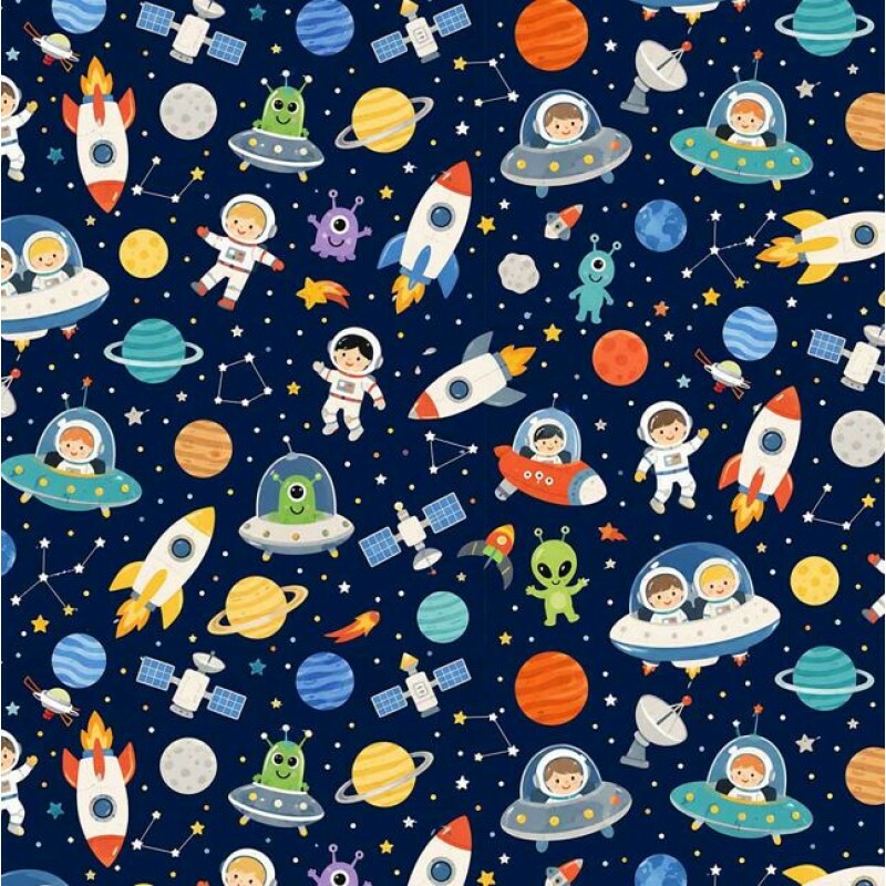 OT26 - TRICOL. COLEÇÃO ASTROS E ASTRONAUTAS - ESTAMPA MEDIA FD MARINHO I - 100% ALGODÃO A9249-001