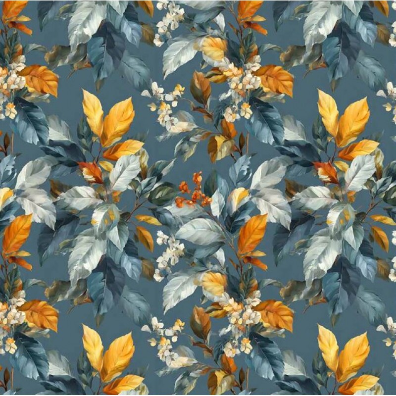 OT26 - TRICOL. COLEÇÃO BOTANICA DE OUTONO - FLORAL PINTURA FOLHAS - 100% ALGODÃO A9809-001