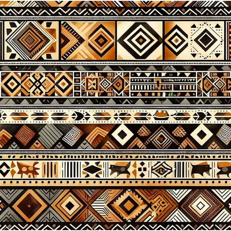 ST26 - TRICOL. COLEÇÃO AFRICA - GOEMETRICO HORIZONTAL MARROM E BEGE - 100% ALGODÃO A7952-001
