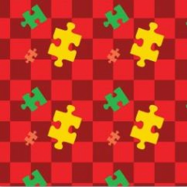 ST26 - TRICOL. COLEÇÃO CORES QUE CONECTAM - PEÇAS DE QUEBRA-CABEÇA FUNDO XADREZ VERMELHO - 100% ALGODÃO A8559-001