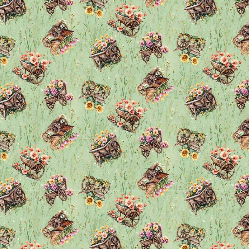 AB26 - TRICOL. COLEÇÃO ALMA CAMPESTRE - CARROÇA DE FLORES - 100% ALGODÃO - A2305-001