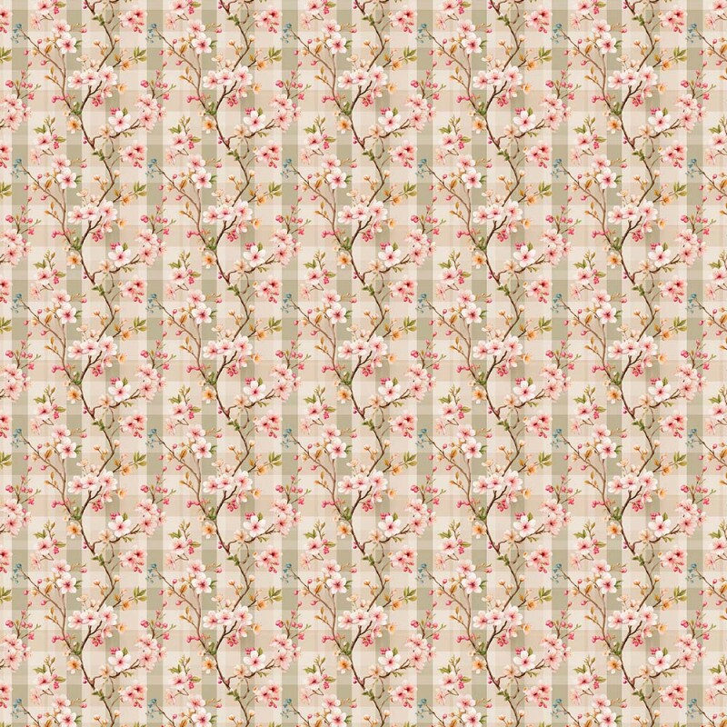 AB26 - TRICOL. COLEÇÃO BELLE JARDIN - FLORAL FUNDO XADREZ - 100% ALGODÃO - A2556-001
