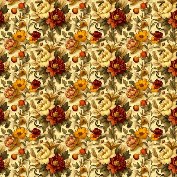 AB26 - TRICOL. COLEÇÃO GOLDEN GROVE - FLORAL GRANDE FUNDO BEGE - 100% ALGODÃO - A2765-001