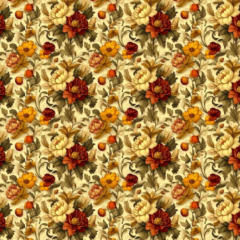 AB26 - TRICOL. COLEÇÃO GOLDEN GROVE - FLORAL GRANDE FUNDO BEGE - 100% ALGODÃO - A2765-001