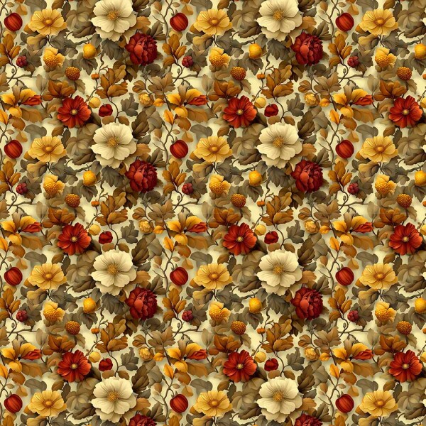 AB26 - TRICOL. COLEÇÃO GOLDEN GROVE - FLORAL MENOR FD BEGE - 100% ALGODÃO - A2762-001