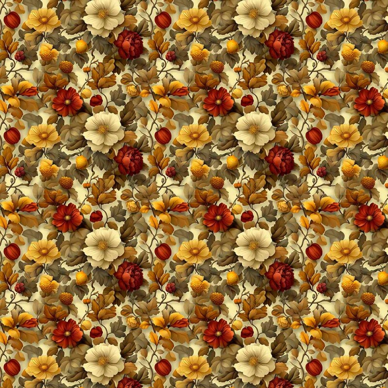 AB26 - TRICOL. COLEÇÃO GOLDEN GROVE - FLORAL MENOR FD BEGE - 100% ALGODÃO - A2762-001