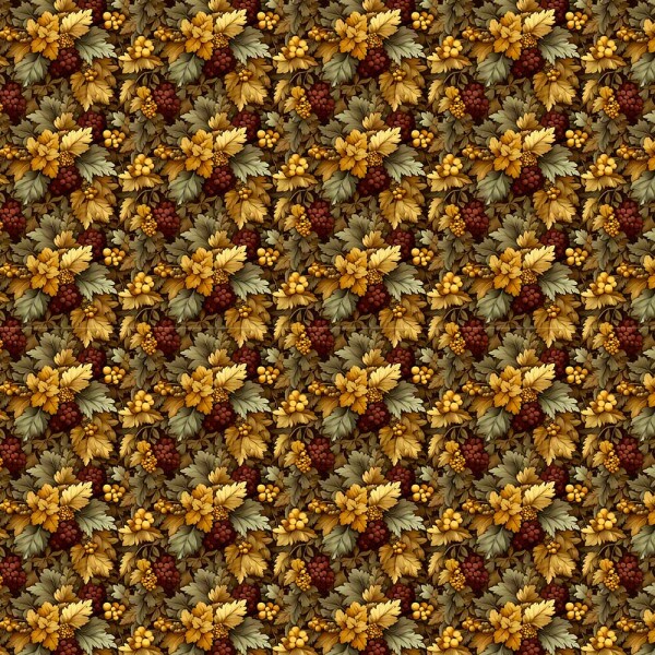 AB26 - TRICOL. COLEÇÃO GOLDEN GROVE - FOLHAS E UVAS - 100% ALGODÃO - A2761-001