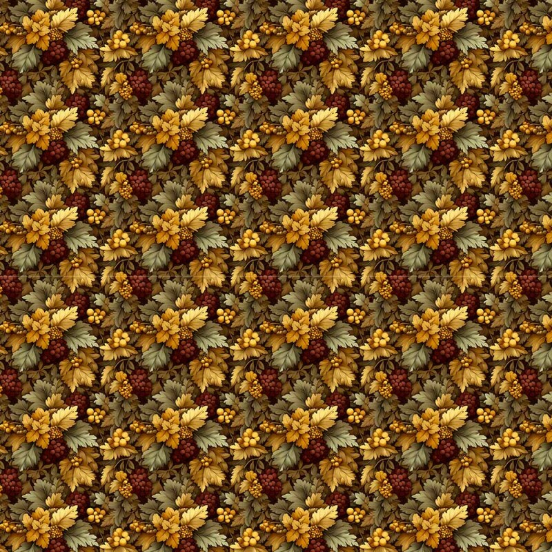 AB26 - TRICOL. COLEÇÃO GOLDEN GROVE - FOLHAS E UVAS - 100% ALGODÃO - A2761-001