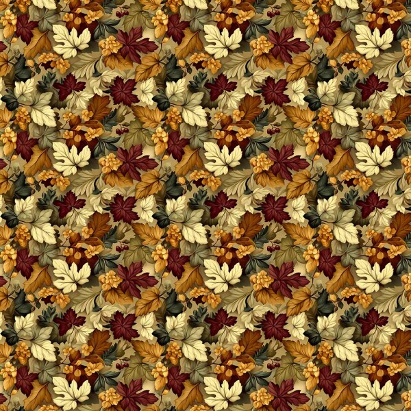 AB26 - TRICOL. COLEÇÃO GOLDEN GROVE - FOLHAS FUNDO BEGE - 100% ALGODÃO - A2758-001