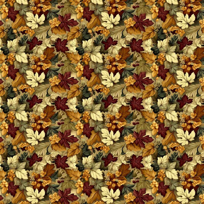 AB26 - TRICOL. COLEÇÃO GOLDEN GROVE - FOLHAS FUNDO BEGE - 100% ALGODÃO - A2758-001