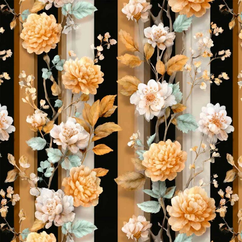 JL26 - TRICOL. COLEÇÃO  CMC AMAZING ORANGE - FLORAL LISTRADO - 100% ALGODÃO A6207-001