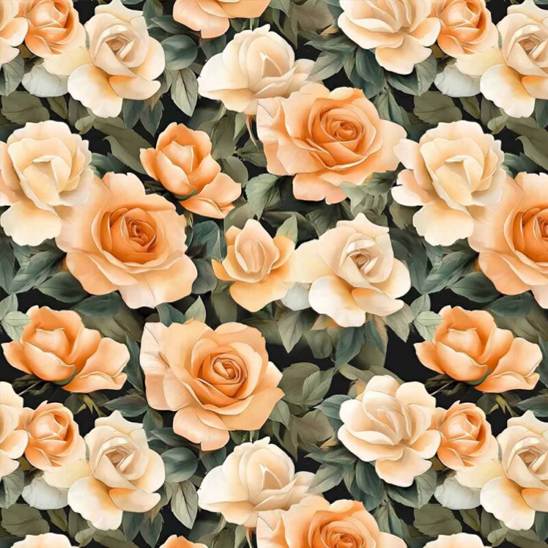 JL26 - TRICOL. COLEÇÃO  CMC AMAZING ORANGE - FLORAL MÉDIO FUNDO PRETO - 100% ALGODÃO A6206-001