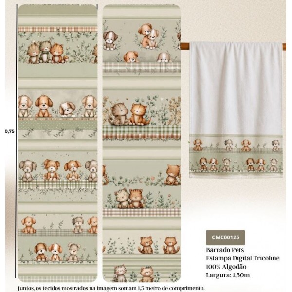 JL26 - TRICOL. COLEÇÃO CMC BOHO PETS - BARRADO -  100% ALGODÃO A6210-001