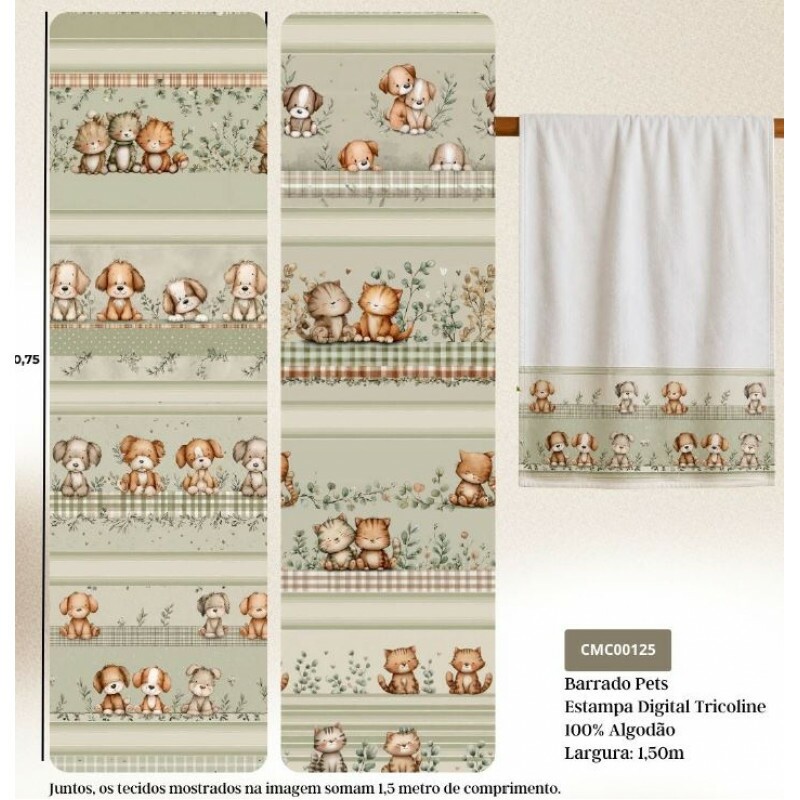JL26 - TRICOL. COLEÇÃO CMC BOHO PETS - BARRADO -  100% ALGODÃO A6210-001