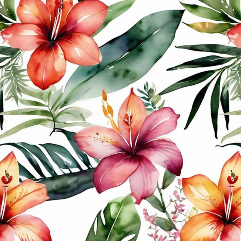 BS - SARJA DIGITAL HIDRORREPELENTE - HIBISCO FUNDO BRANCO - 100% ALGODÃO 01871/001