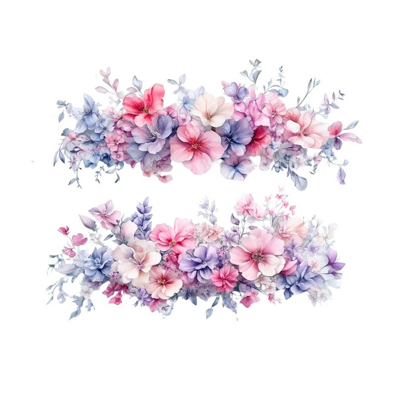 TRANSFER TEXTIL PASSE E CRIE - BARRADO DE FLORES LILAS E ROSA