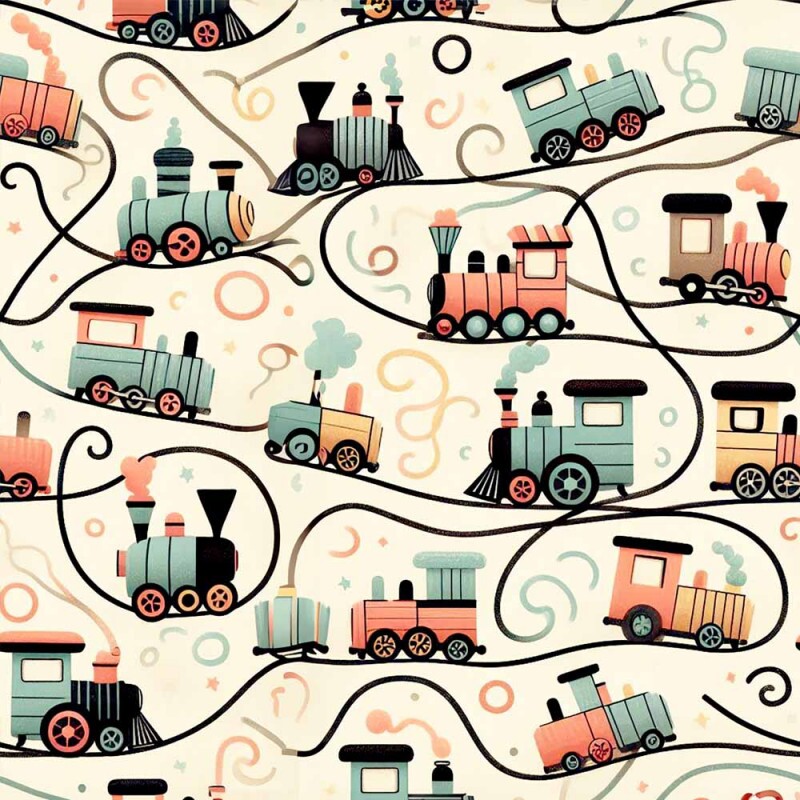 AG26 - TRICOL. COLEÇÃO TRENZINHOS - TREM E LINHA - 100% ALGODÃO A6695-001