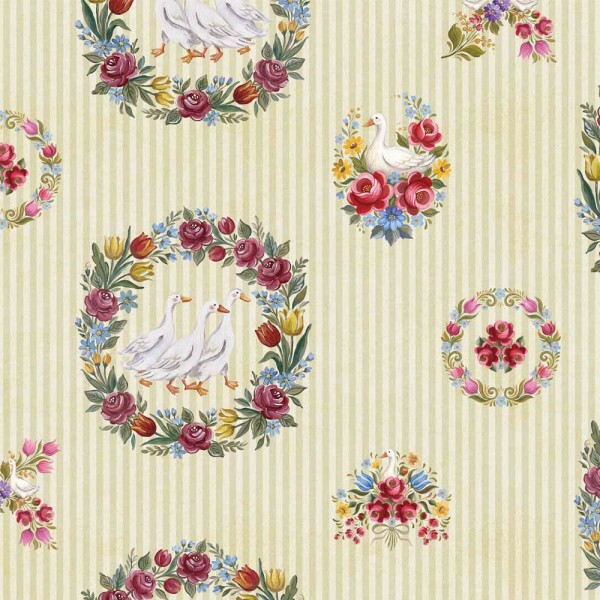 TRICOL. COLEÇÃO BAUER POR CHEILA MACIEL - FLORAL COM GANSOS E LISTRAS - 100% ALGODÃO