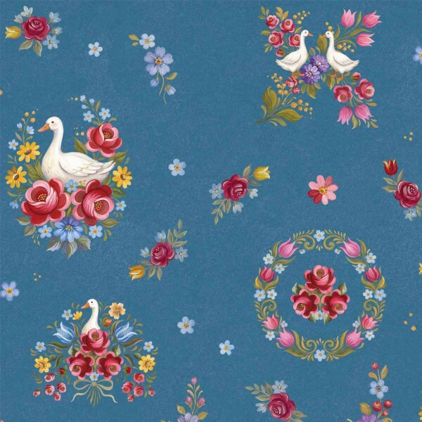 TRICOL. COLEÇÃO BAUER POR CHEILA MACIEL - FLORAL PROVENCAL FUNDO AZUL - 100% ALGODÃO