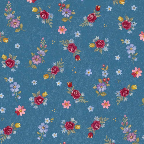 TRICOL. COLEÇÃO BAUER POR CHEILA MACIEL - FLORAL MIÚDO FUNDO AZUL - 100% ALGODÃO