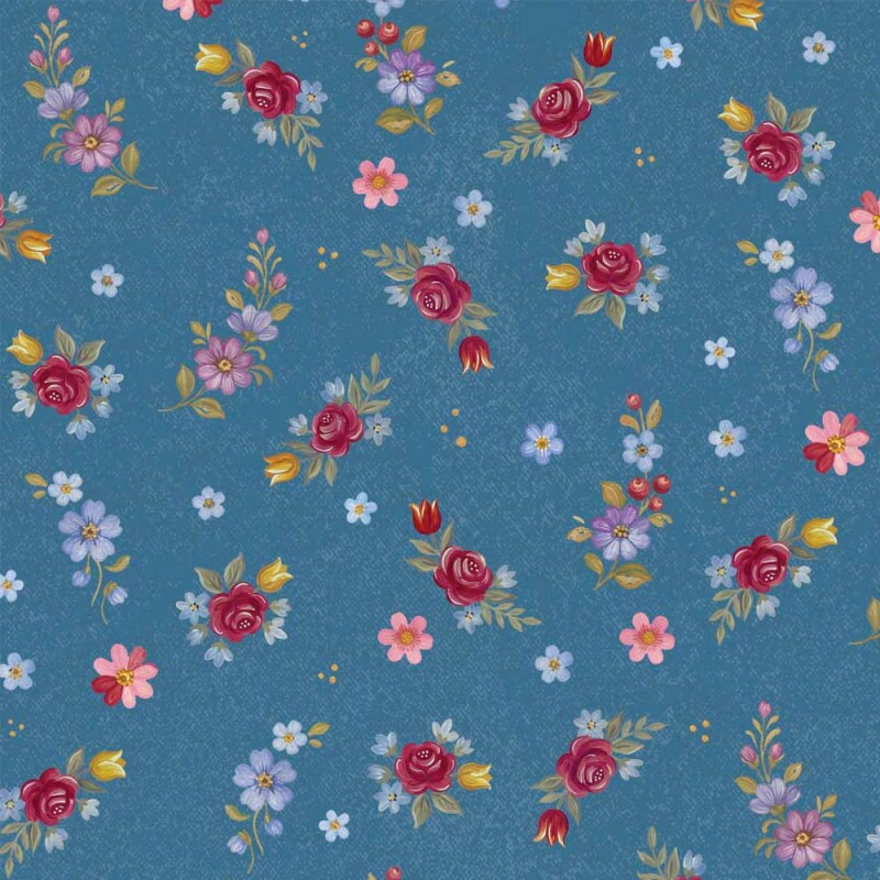 TRICOL. COLEÇÃO BAUER POR CHEILA MACIEL - FLORAL MIÚDO FUNDO AZUL - 100% ALGODÃO