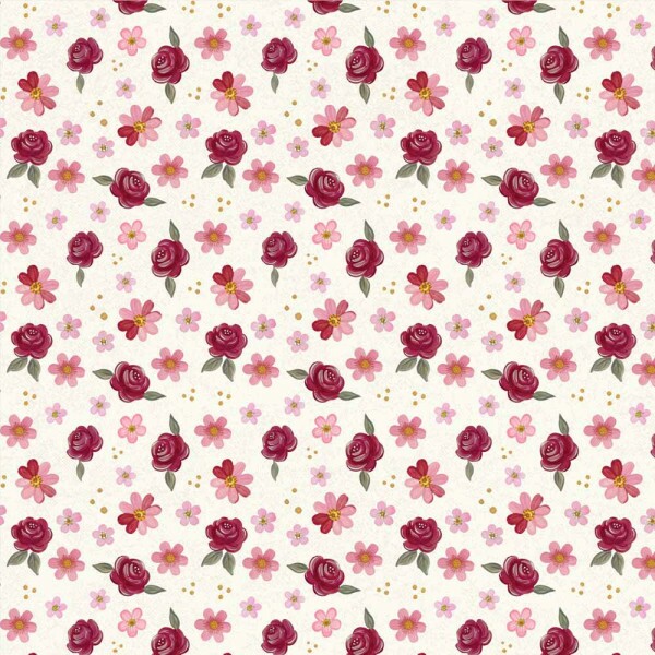 TRICOL. COLEÇÃO BAUER POR CHEILA MACIEL - MNI FLORAL ROSADO ROMANTICO - 100% ALGODÃO