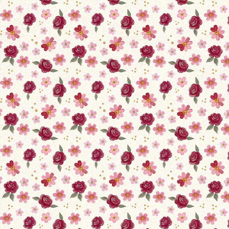 TRICOL. COLEÇÃO BAUER POR CHEILA MACIEL - MNI FLORAL ROSADO ROMANTICO - 100% ALGODÃO