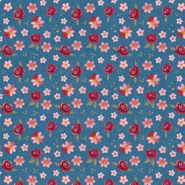 TRICOL. COLEÇÃO BAUER POR CHEILA MACIEL - MINI FLORAL FUNDO AZUL VINTAGE - 100% ALGODÃO