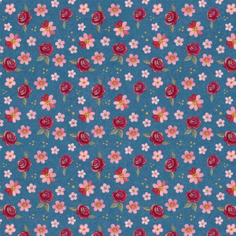 TRICOL. COLEÇÃO BAUER POR CHEILA MACIEL - MINI FLORAL FUNDO AZUL VINTAGE - 100% ALGODÃO