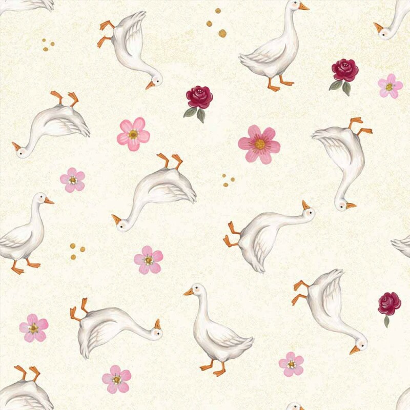 TRICOL. COLEÇÃO BAUER POR CHEILA MACIEL - GANSOS E FLORES DELICADAS - 100% ALGODÃO