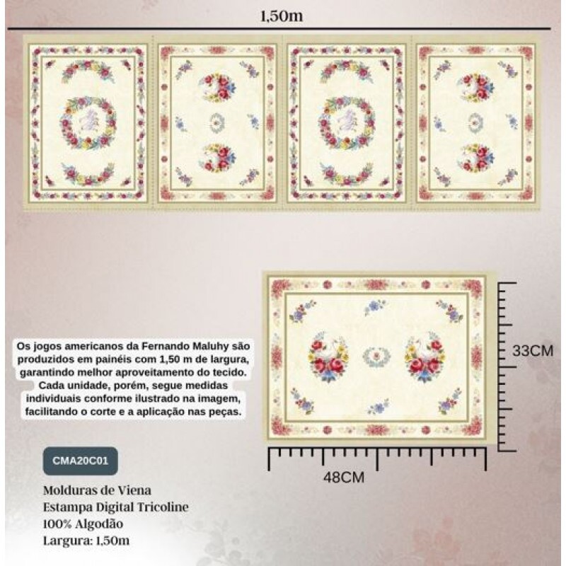 TRICOL. COLEÇÃO BAUER POR CHEILA MACIEL - PAINEL ORNAMENTAL FLORAL - 100% ALGODÃO