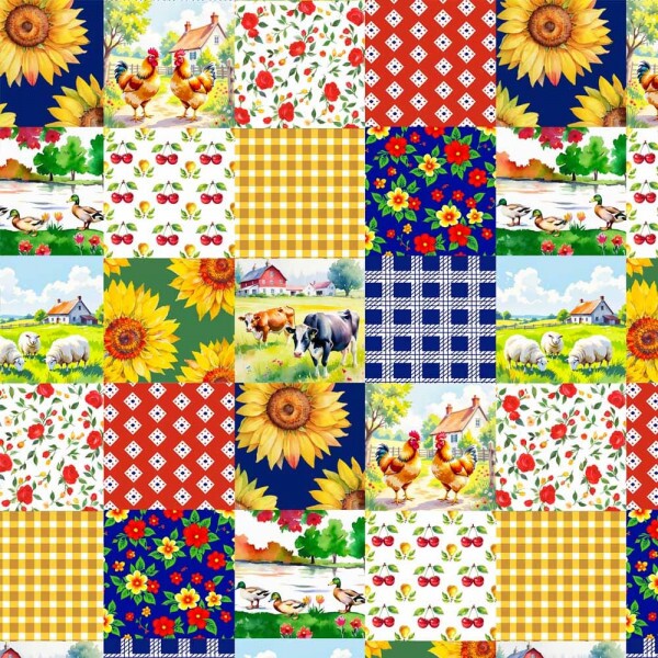 JL26 - TRICOL. COLEÇÃO FAZENDINHA REVIVAL - PATCHWORK DA VAQUINHA - 100% ALGODÃO A6371-001