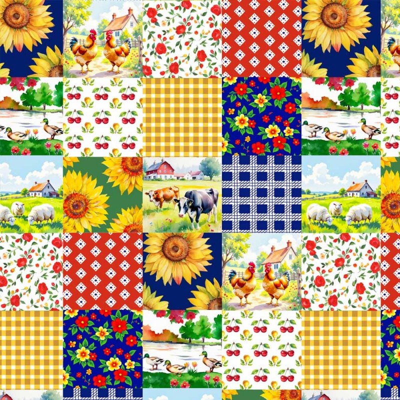 JL26 - TRICOL. COLEÇÃO FAZENDINHA REVIVAL - PATCHWORK DA VAQUINHA - 100% ALGODÃO A6371-001