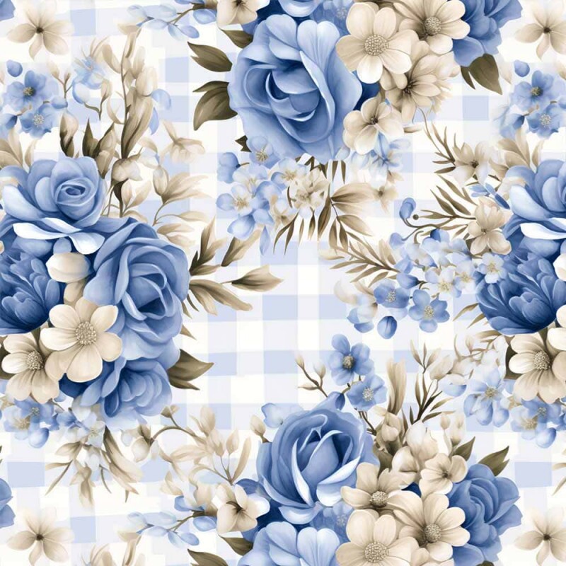 JL26 - TRICOL. COLEÇÃO BLOOMY - FLORAL MÉDIO FUNDO XADREZ - 100% ALGODÃO A4873-001