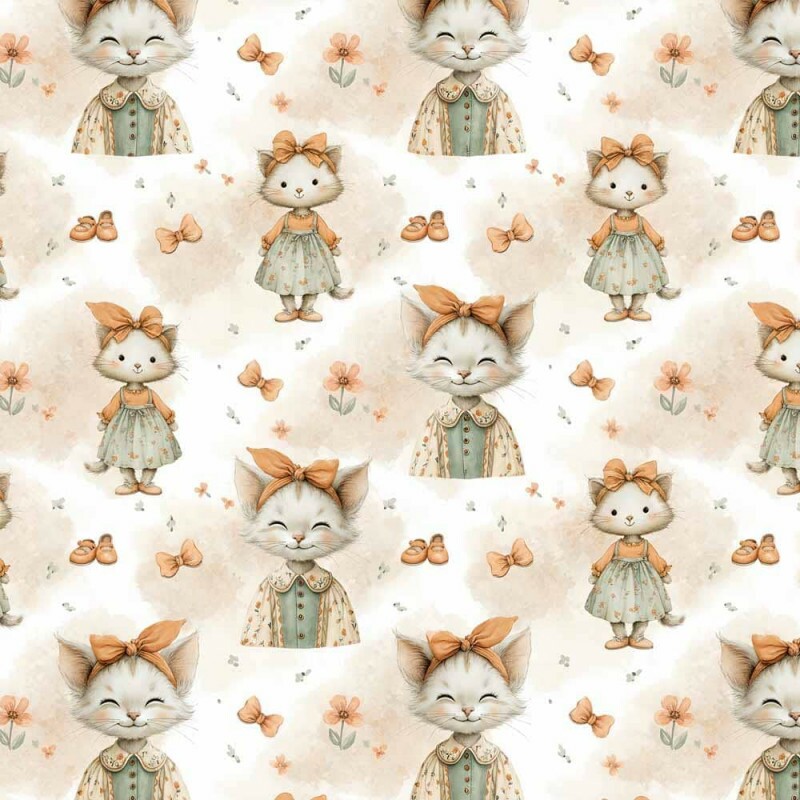 JL26 - TRICOL. COLEÇÃO CUTE ORANGE - GATOS - 100 % ALGODÃO A5083-001