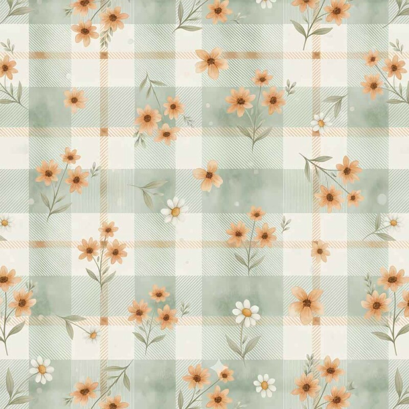 JL26 - TRICOL. COLEÇÃO CUTE ORANGE - FLORAL MIUDO FUNDO XADREZ - 100 % ALGODÃO A5089-001