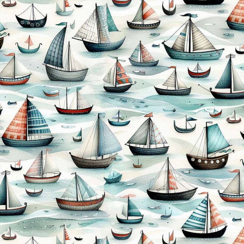 JL26 - TRICOL. COLEÇÃO BARCO A VELAS - BARCOS FUNDO FUNDO CLARO - 100% ALGODÃO A5947-001