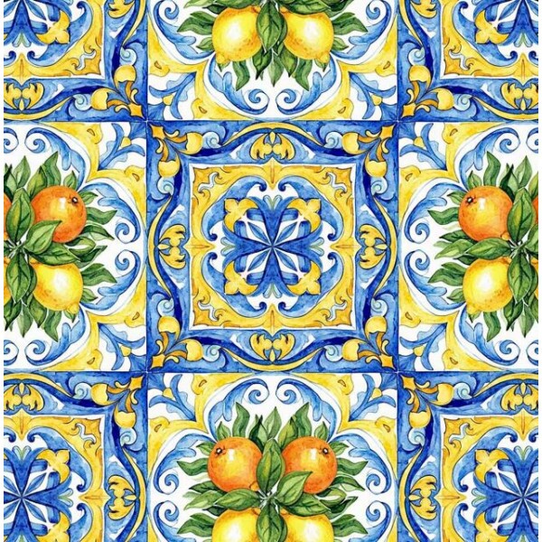 JL26 - TRICOL. COLEÇÃO ITALIAN TILE - QUADRADOS DE LIMÃO - 100% ALGODÃO A6681-001