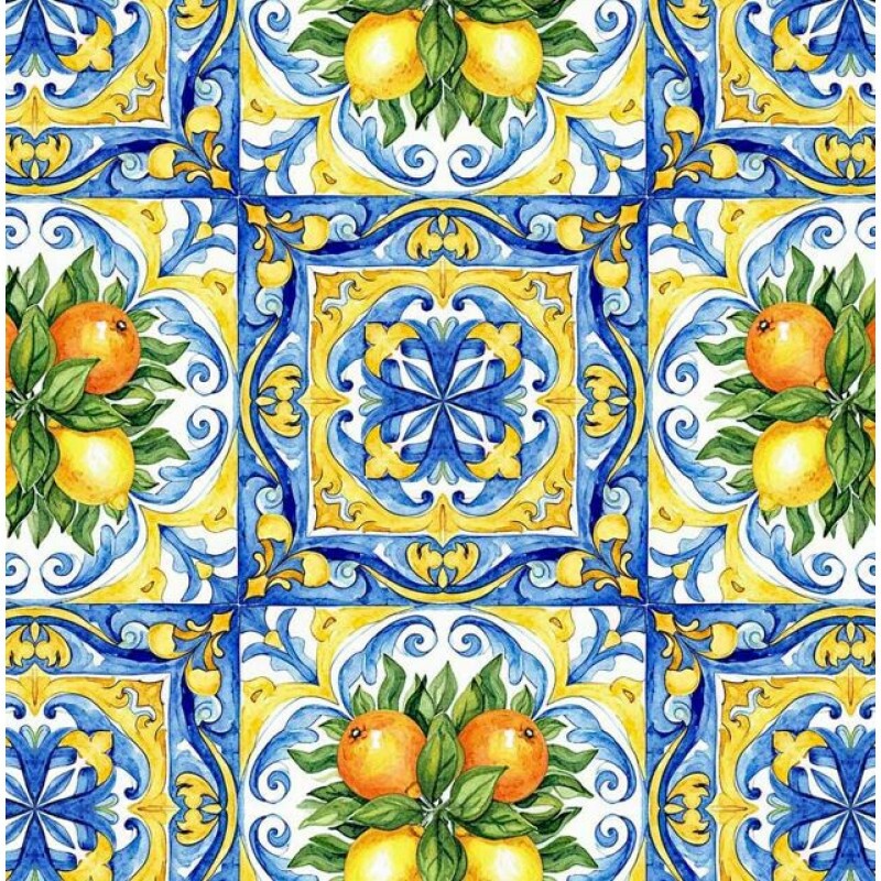 JL26 - TRICOL. COLEÇÃO ITALIAN TILE - QUADRADOS DE LIMÃO - 100% ALGODÃO A6681-001