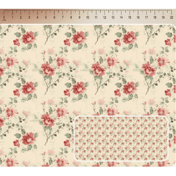 JN26 - TRICOL. COLEÇÃO SHABBY ROMANCE - FLORAL MIUDO FUNDO BEGE - 100% ALGODÃO A3540-001